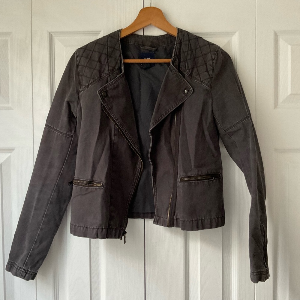 GAP Gray Moto Jacket Asymmetrical Zipper